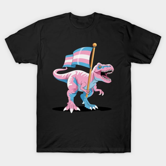 Transgender Dinosaur T-Rex Trans LGBT Pride Flag Pronouns T-Shirt by Faafograffiti